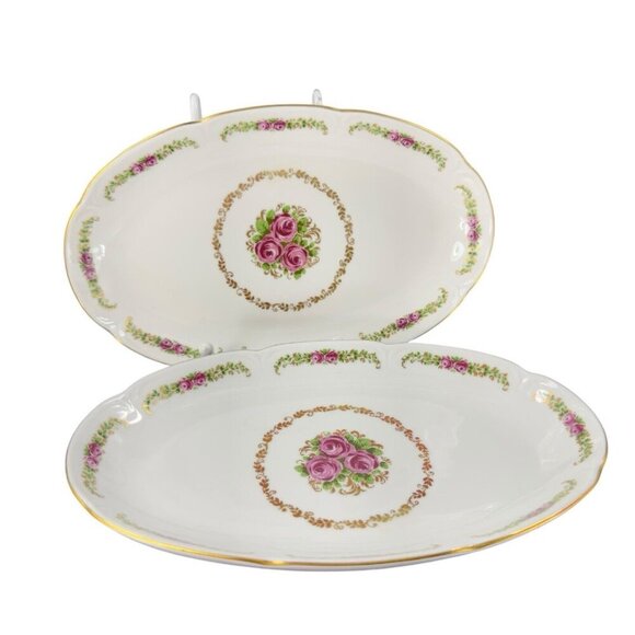 JLMenau Porcelain HandPainted Rose Dish Long Tray German Democratic Republic Set - Picture 1 of 16
